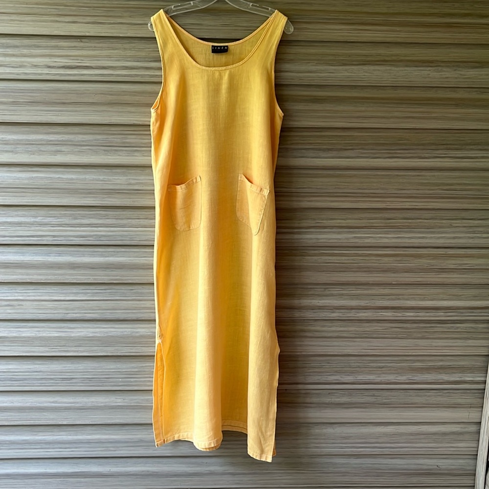 Linen Yellow Sleeveless Maxi Dress by Liz & Jane Clothes 100% PreShrunk Linen-M
